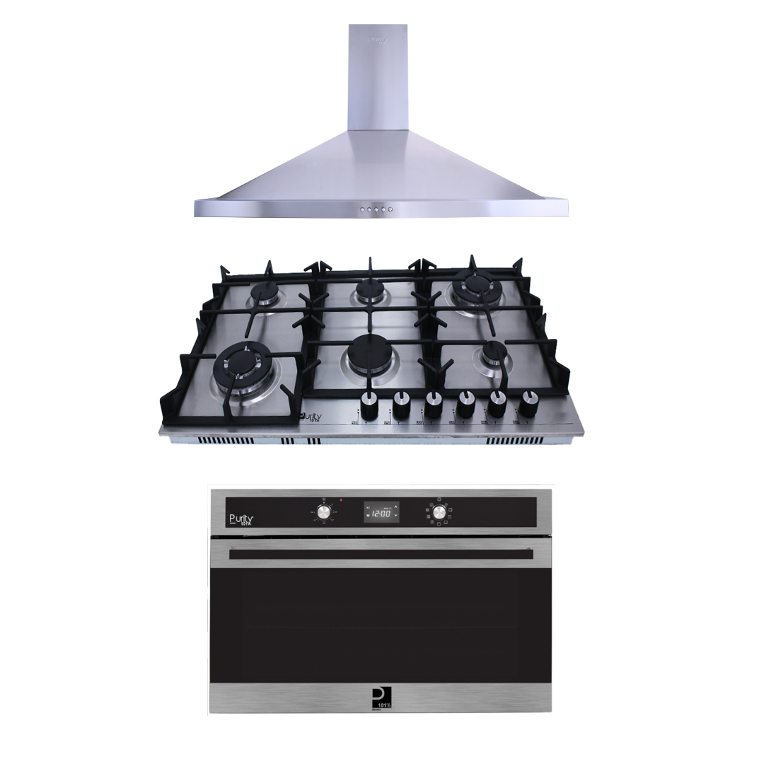 Purity’s Cooker Hood and built-in oven and Gas Hob PENTO90cm+HPT904S+OPT901GXD