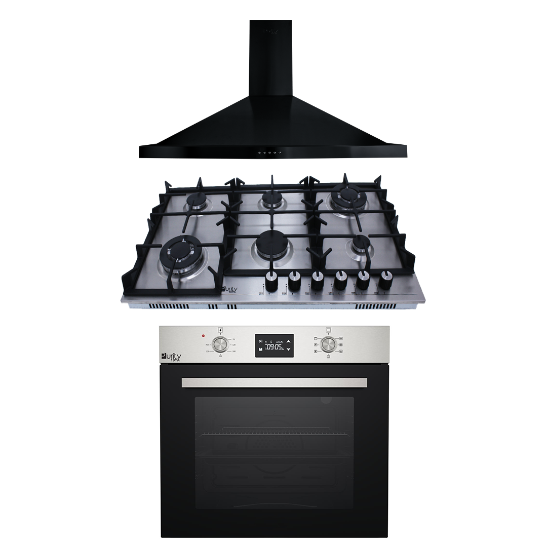 Purity’s Cooker Hood and built-in oven and Gas Hob PENTOBL90cm+HPT904S+OPT60EED