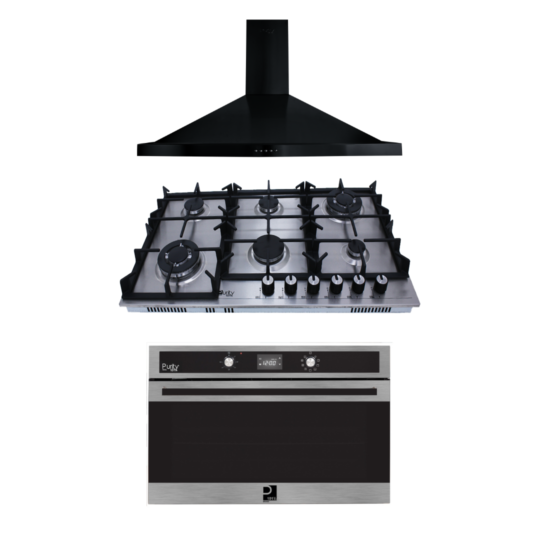 Purity’s Cooker Hood and built-in oven and Gas Hob PENTOBL90cm+HPT904S+OPT901GXD