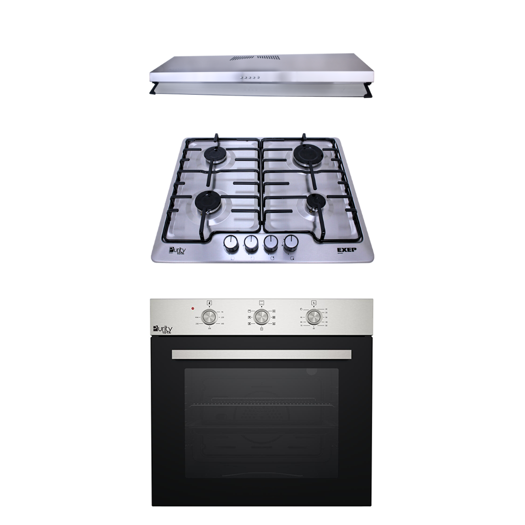 Purity’s Cooker Hood and built-in oven and Gas Hob PIATTA60cm+HPT604S+OPT601GG