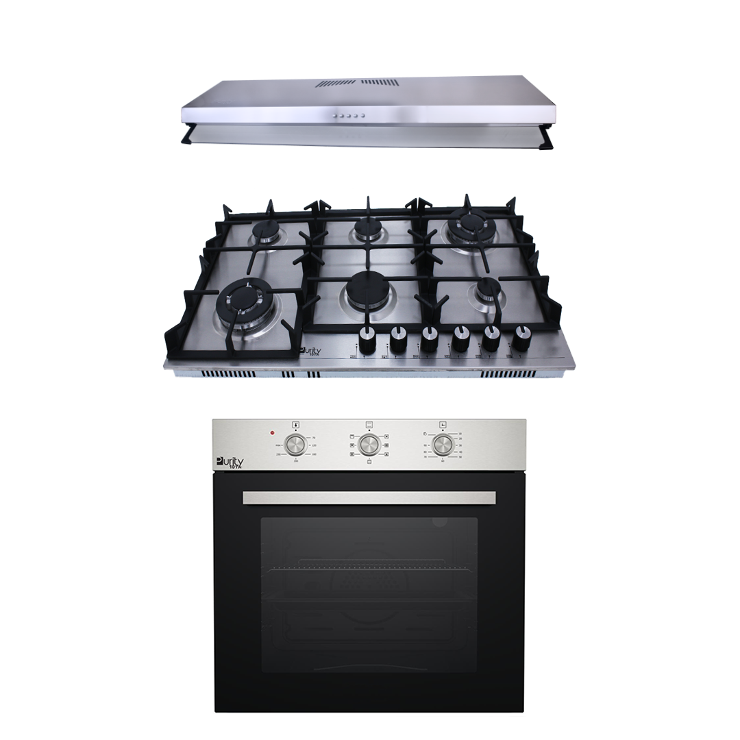 Purity’s Cooker Hood and built-in oven and Gas PIATTA90cm+HPT904S+OPT601GG