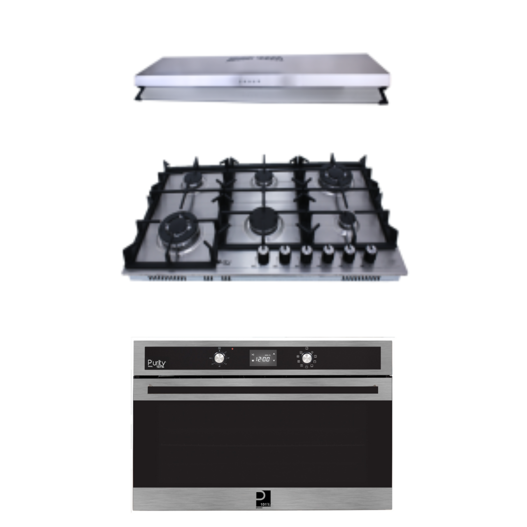 Purity’s Cooker Hood and built-in oven and Gas PIATTA90cm+HPT904S+OPT901GXD