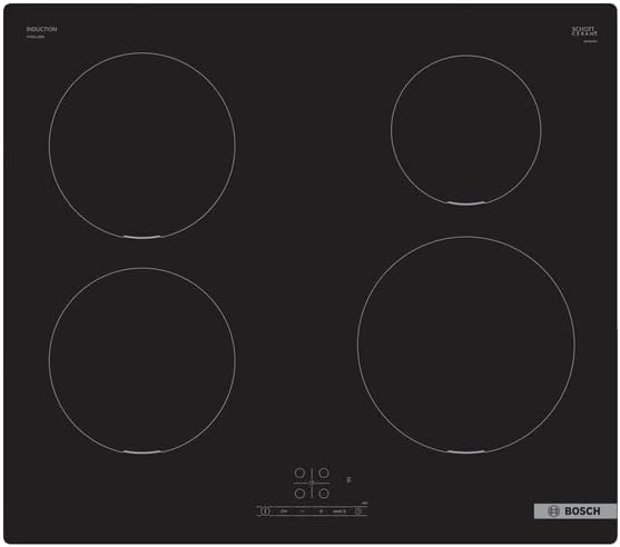 مسطح اندكشن بوش PUE611BB5E كهرباء 4 شعلات 60 سم أسود مع أمان كامل وضمان 3 سنوات – Bosch induction hob 60 cm black with safety.