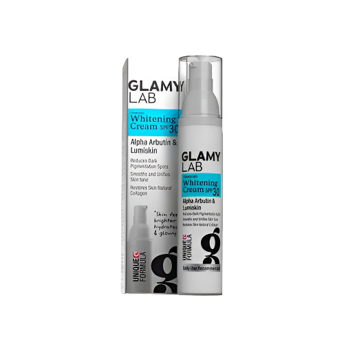 كريم glamy lab للتفتيح مع حماية SPF 30، يعالج البقع ويحمي البشرة من الشمس - Glamy Lab Whitening Cream SPF 30 treats spots & protects skin.