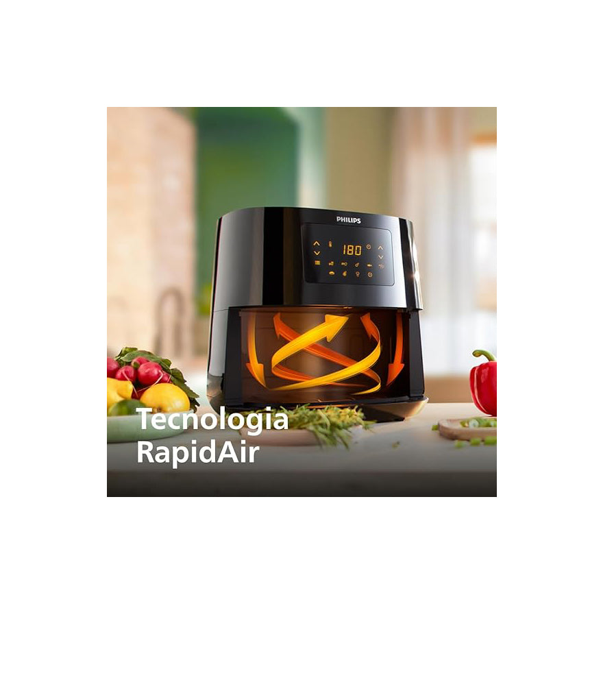 قلاية فيليبس بدون زيت 6.2 لتر تقدم قلي صحي وتقنية Rapid Air لتقليل الدهون بنسبة 90% وتحكم ديجيتال مريح – Philips Air Fryer 6.2L, 2000W Rapid Air Technology.
