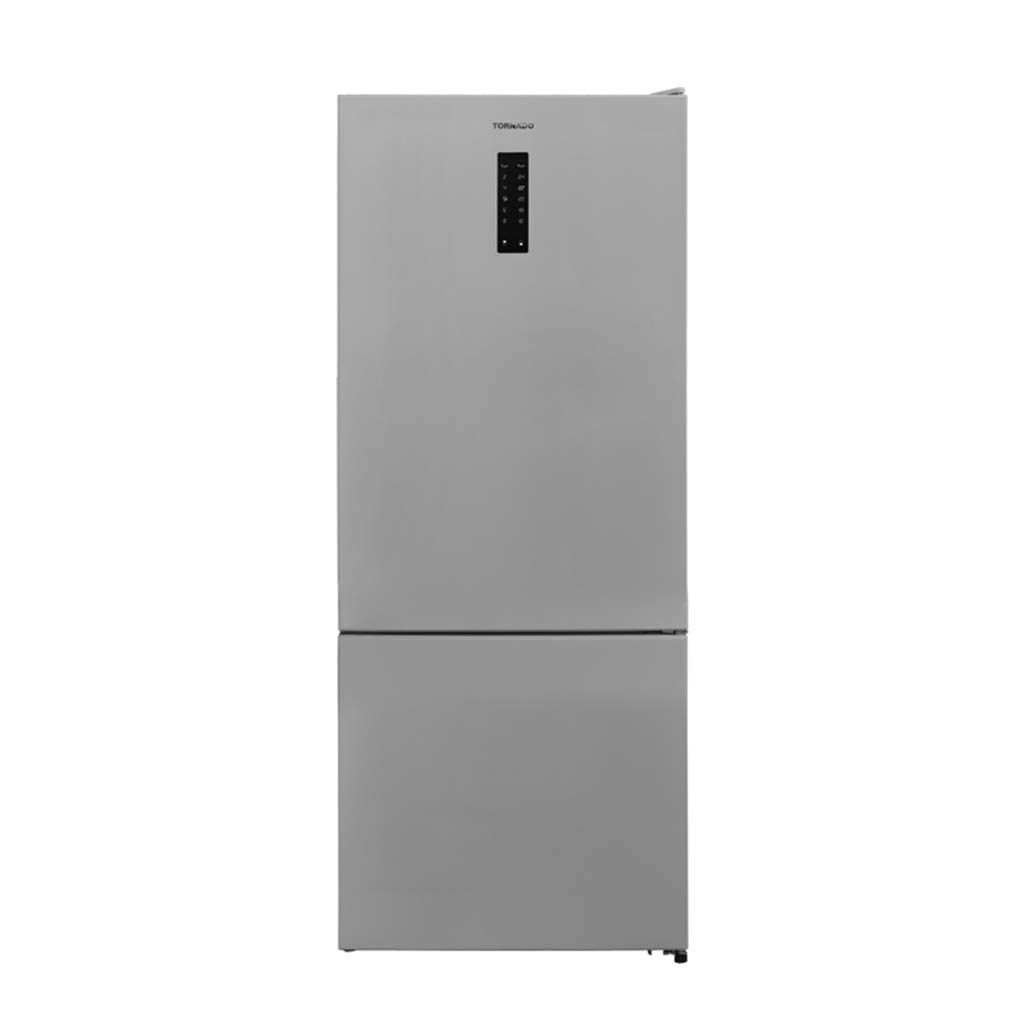ثلاجة تورنيدو نوفروست 430 لتر بفريزر سفلي وشاشة ديجيتال. Tornado 430L No Frost bottom freezer refrigerator with digital control panel.