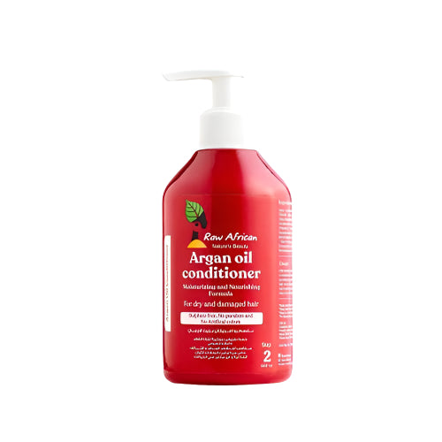 بلسم زيت الأرجان500 مل من رو أفريكان يرطب الشعر الجاف بعمق ويمنحه لمعانًا طبيعيًاRaw African Argan Oil Conditioner deeply nourishes and restores dry hair shine.
