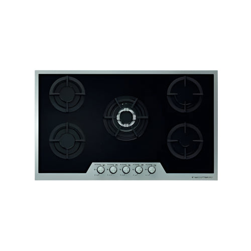 Ecomatic S907IGC Function Gas 
ايكوماتك - مسطح غاز زجاجى اسود بفريم استانلس 90سم 