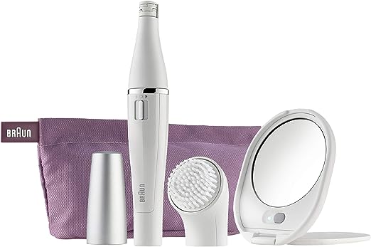 Braun SE830 Hair Removal Device and Facial Cleanser with Lighted Mirror and Cosmetic Bag (White)