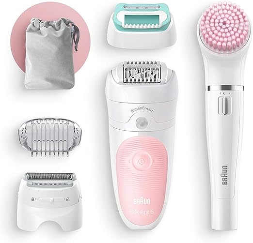 Braun Beauty Care Set Silk-?©pil 5/875 BS, consisting of 5 epilators for wet and dry hair, with 3 extra heads included. Face spa from Braun.