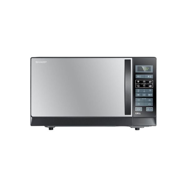 Silver microwave oven on a white background
