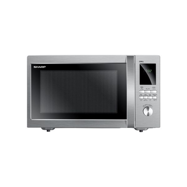 ميكروويف شارب 43 لتر شواية 1100 وات سيلفر، 8 قوائم و5 مستويات طاقة مع ضمان سنتين شامل – Sharp Microwave 43L Grill with 2 Years Warranty.