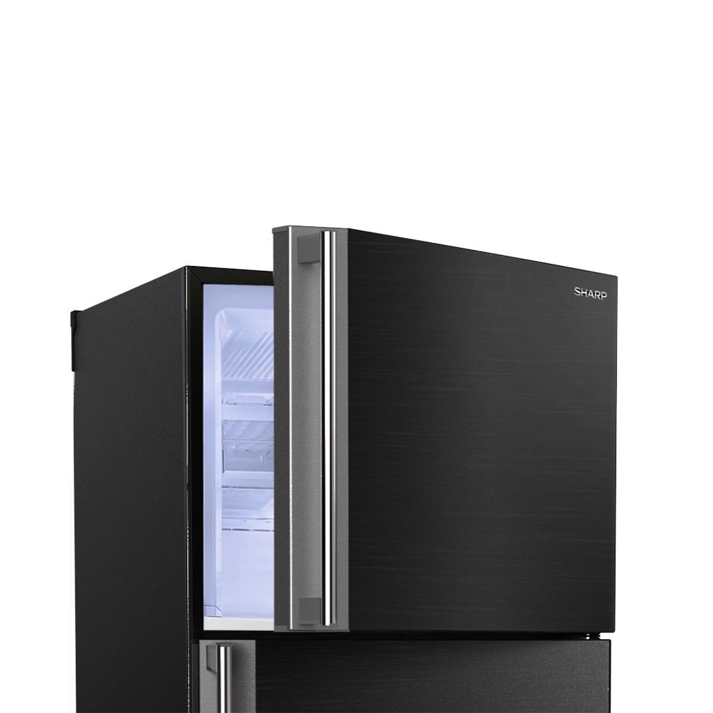 ثلاجة شارب نوفروست 450 لتر بتقنيات تبريد متقدمة وضمان 10 سنوات مع توصيل متاح، Sharp refrigerator 450L with advanced cooling and 10-year warranty.