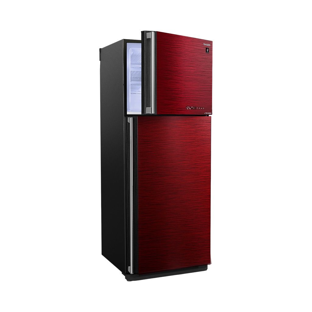 ثلاجة شارب انفرتر نوفروست 450 لتر أحمر/سيلفر/أسود Sharp inverter 450L frost-free refrigerator with touch control and 10 years warranty.