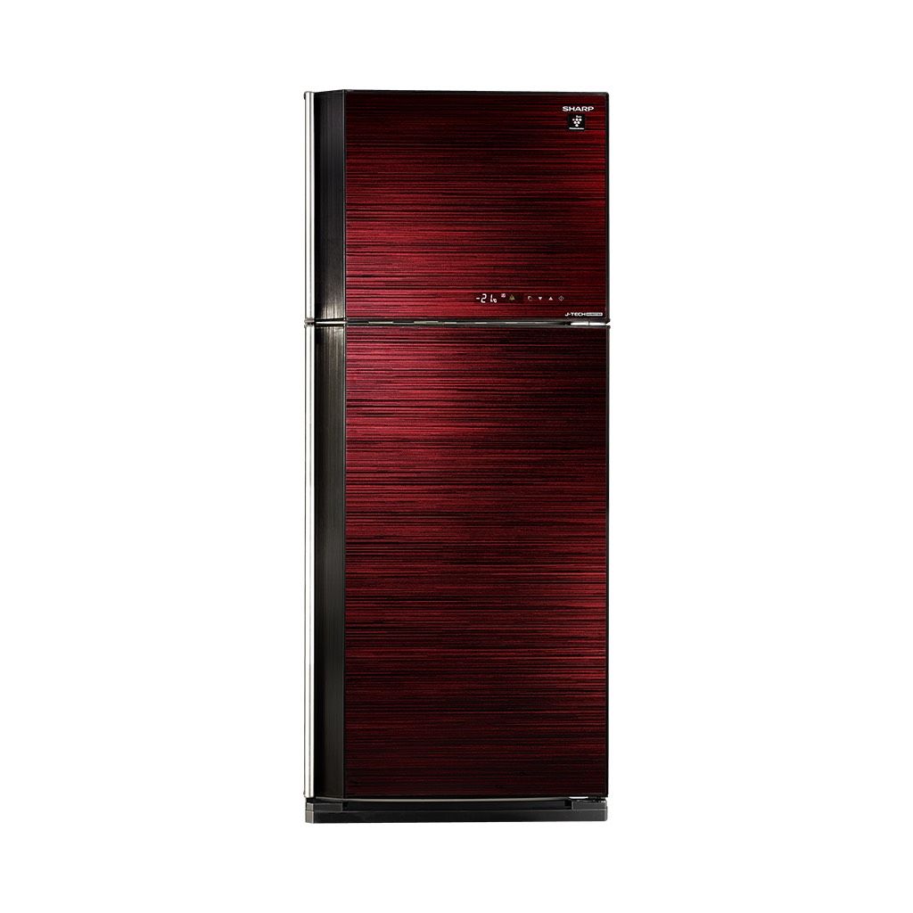 ثلاجة شارب انفرتر نوفروست 450 لتر أحمر/سيلفر/أسود Sharp inverter 450L frost-free refrigerator with touch control and 10 years warranty.