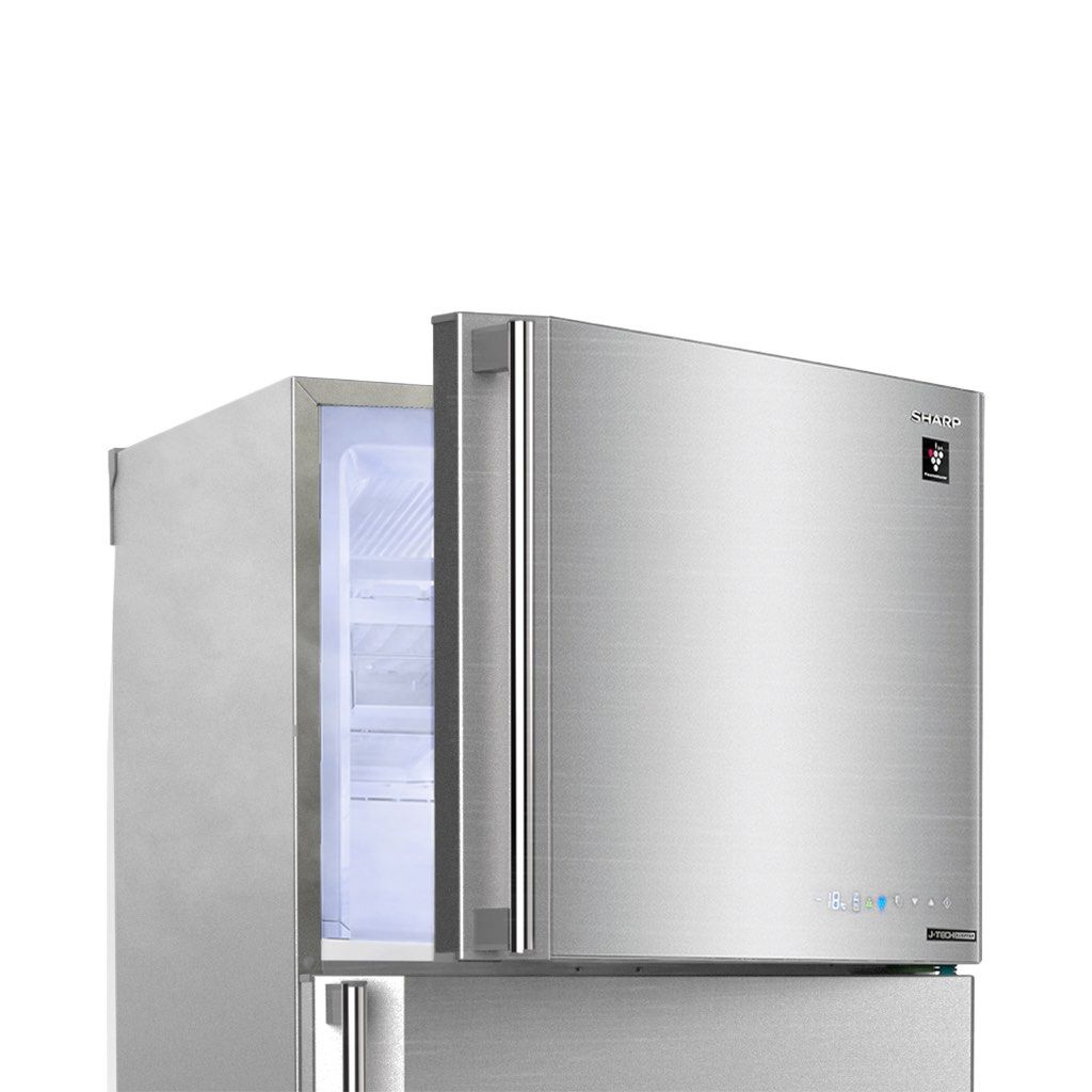 ثلاجة شارب انفرتر نوفروست 450 لتر أحمر/سيلفر/أسود Sharp inverter 450L frost-free refrigerator with touch control and 10 years warranty.