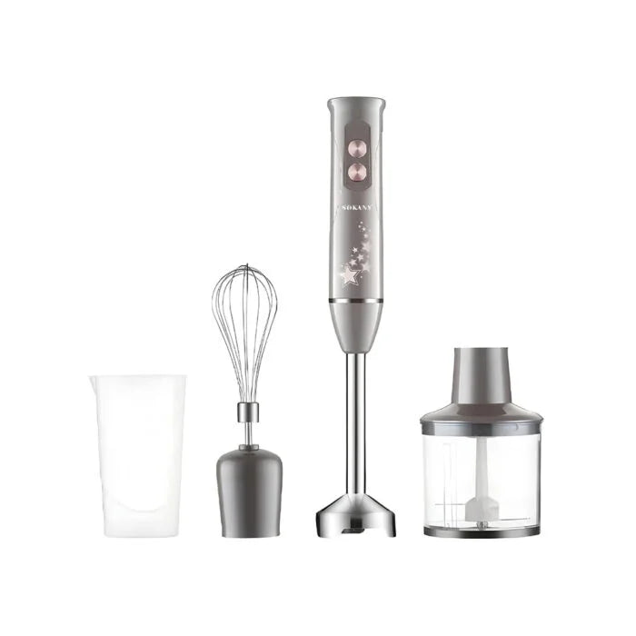 هاند بلندر سوكاني SK-02012 4×1 بقدرة 600 وات مع ملحقات متعددة وتحكم بسرعتين مع توصيل متاح وضمان عام. | Sokany Hand Blender SK-02012 4 in 1 600W with delivery available and 1 year warranty.