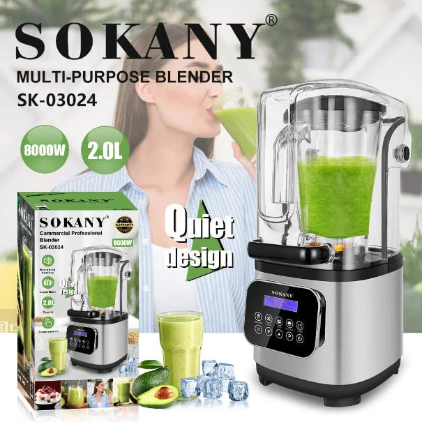 خلاط سوكاني 8000وات 2لتر موديل SK-03024 أداء قوي وسرعات متعددة للتجهيز اليومي – Sokany Blender 8000W 2L powerful motor with multi speed control.