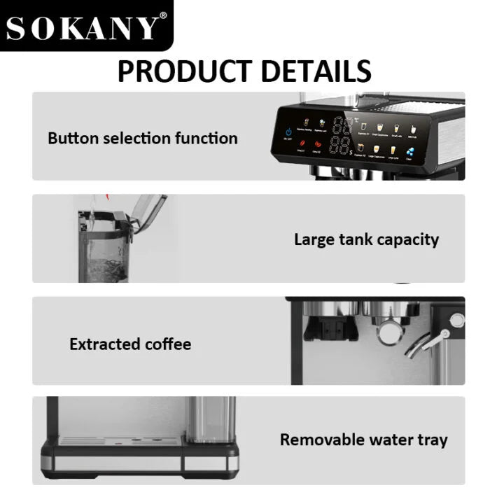 ماكينه قهوه اسبريسو SK-04032 1800 وات 2.6 لتر مضخة 20 بار وفوم حليب – Espresso coffee machine 1800W 2.6L 20 bar pump milk frother