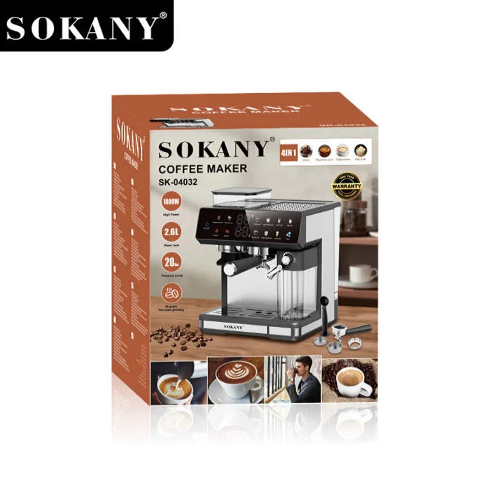 ماكينه قهوه اسبريسو SK-04032 1800 وات 2.6 لتر مضخة 20 بار وفوم حليب – Espresso coffee machine 1800W 2.6L 20 bar pump milk frother