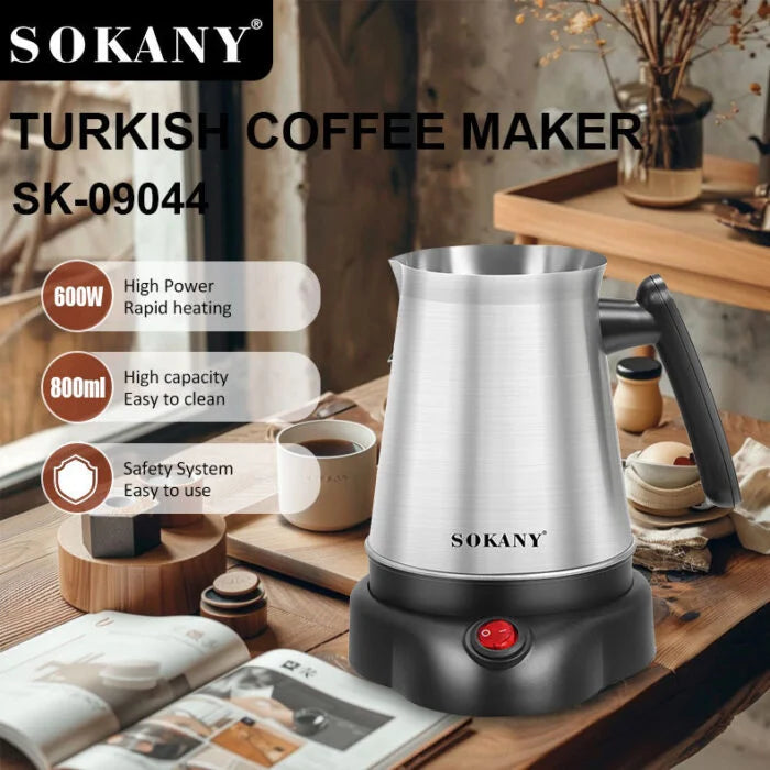 غلايه قهوه سوكانى 800مل 600وات لتسخين المياه بسرعة – Sokany Coffee Kettle 800ml 600W stainless steel for quick hot drinks preparation.