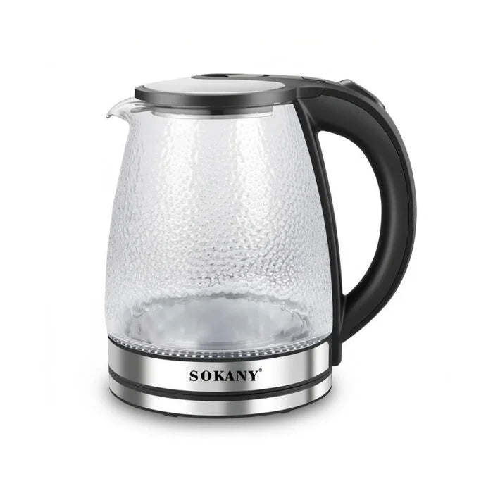 غلايه زجاج سوكانى 1.7 لتر 1500 وات لتسخين المياه بسرعة وأمان – Sokany Glass Kettle 1.7L 1500W with auto shut-off for quick hot drinks preparation.