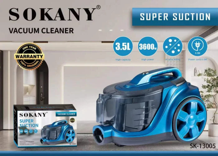 مكنسة سوكاني SK-13003/SK-13005 3.5 لتر 3600 وات لتنظيف المنزل بسهولة مع توصيل متاح وضمان عام. | Sokany Vacuum SK-13003/SK-13005 3.5L 3600W with delivery and 1 year warranty.