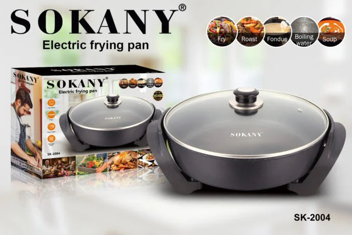 جرل حلة سوكاني SK-2004 بغطاء زجاج 1500 وات مع 5 مستويات حرارة وسطح تيفال مع توصيل متاح وضمان عام. | Sokany Grill Pot SK-2004 1500W with glass lid and non-stick surface