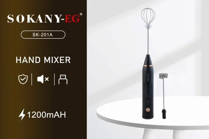 مضرب نسكافيه شحن سوكانى SK-201A 1200mAh 3 سرعات و2 مضرب – Rechargeable milk frother 1200mAh 3 speeds for coffee and eggs