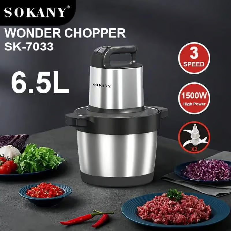 كبه سوكاني 6.5 لتر 1500 وات ستانلس 3 سرعات 4 شفرات ضمان وتوصيل Sokany chopper 6.5L 1500W stainless steel.