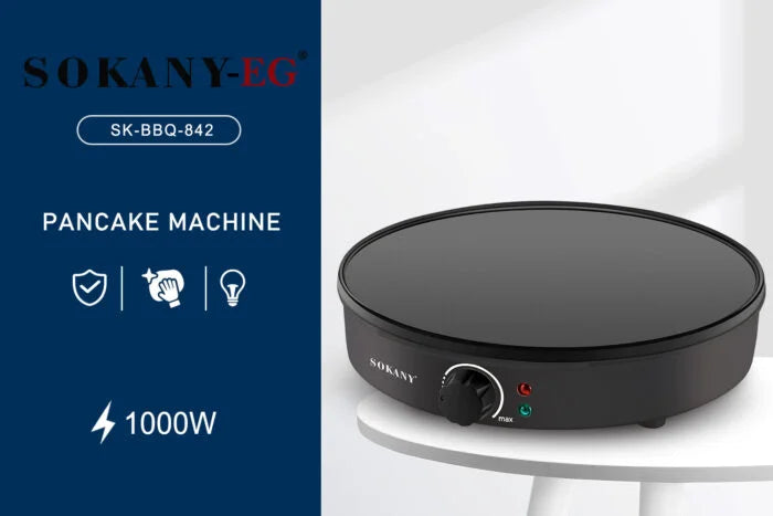 ماكينه صناعه البيتزا سوكانى 30سم 1000وات لتحضير البيتزا والكريب بسهولة – Sokany Pizza Maker 30cm 1000W for quick pizza and crepe cooking at home.