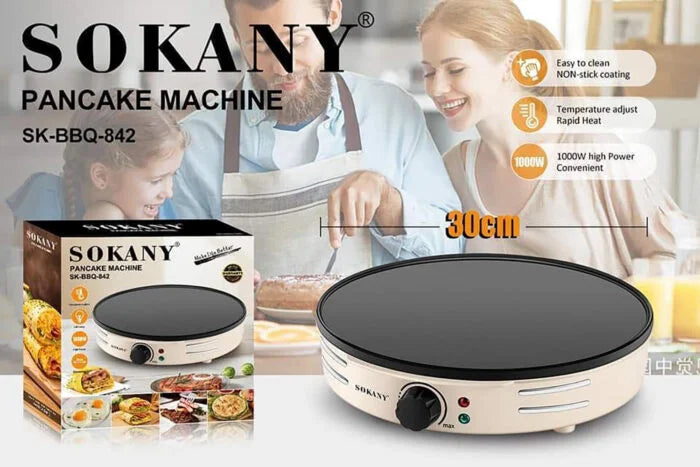ماكينه صناعه البيتزا سوكانى 30سم 1000وات لتحضير البيتزا والكريب بسهولة – Sokany Pizza Maker 30cm 1000W for quick pizza and crepe cooking at home.