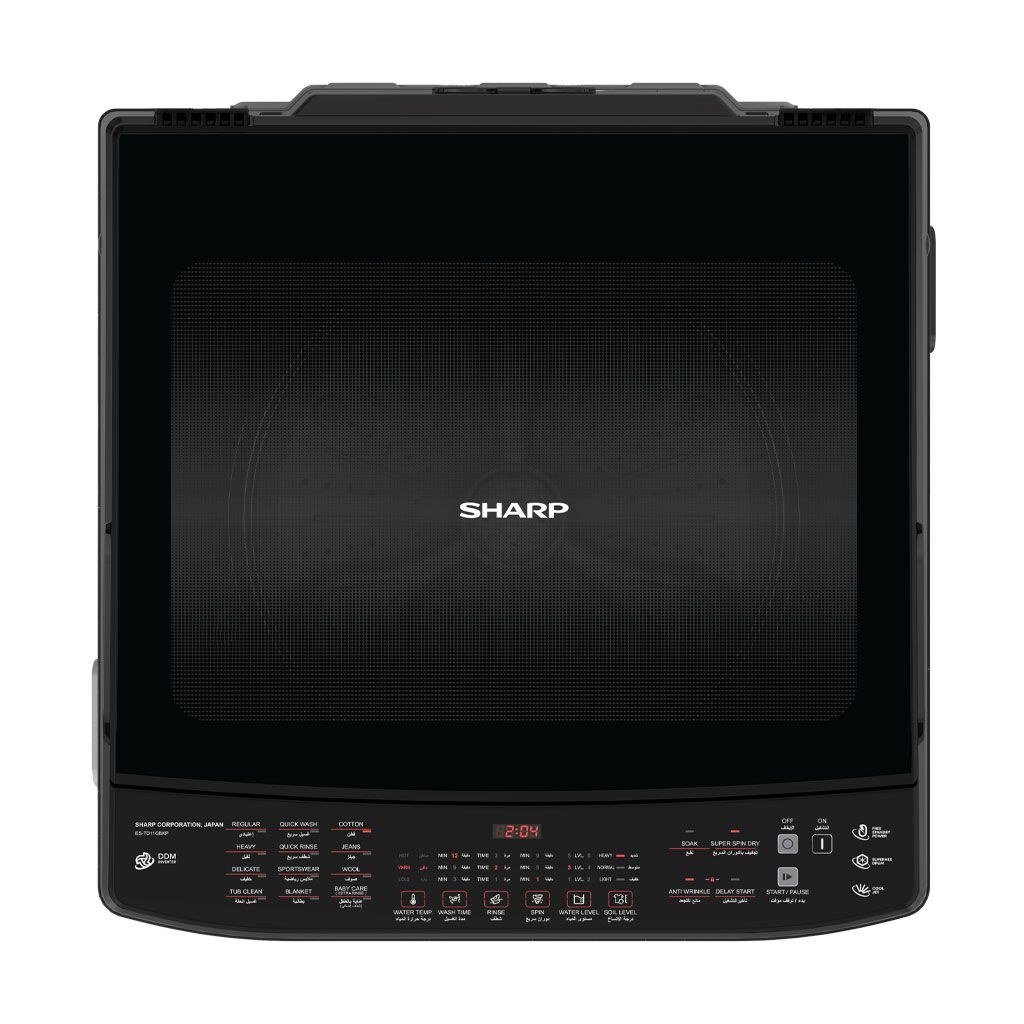 غسالة شارب 11 كيلو DDM انفرتر أسود/سيلفر – Sharp 11KG DDM Inverter Top Load Washing Machine with Pump and 5 Years Warranty.