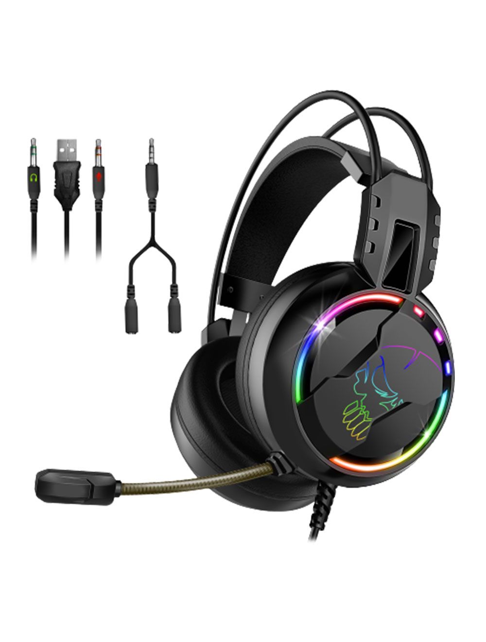 سماعة الألعاب سبيريت أوف جيمر PRO-H7 متعددة المنصات بصوت نقي وإضاءة RGB، Spirit of Gamer PRO-H7 multiplatform headset with clear sound and RGB lighting.
