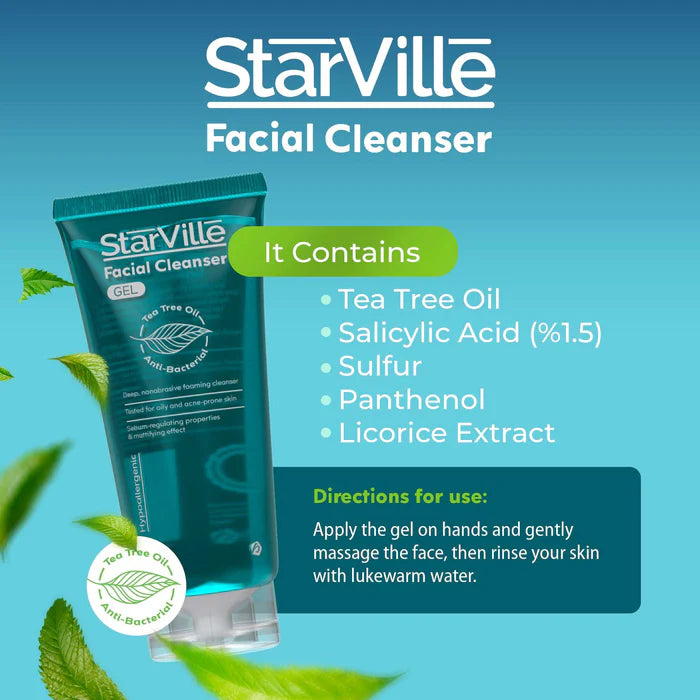 غسول ستارفيل للبشرة المعرضة لحبّ الشباب ينظف بعمق وينظم الدهون، Starville face wash deeply cleanses and controls excess oil للبشرة الدهنية والمختلطة.