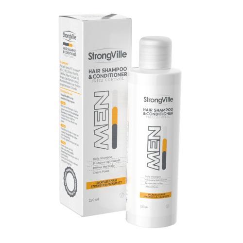 شامبو وبلسم سترونجفيل للرجال يعزز نمو الشعر وينظف فروة الرأس بعمق deeply cleanses, nourishes, and strengthens hair daily with natural ingredients.