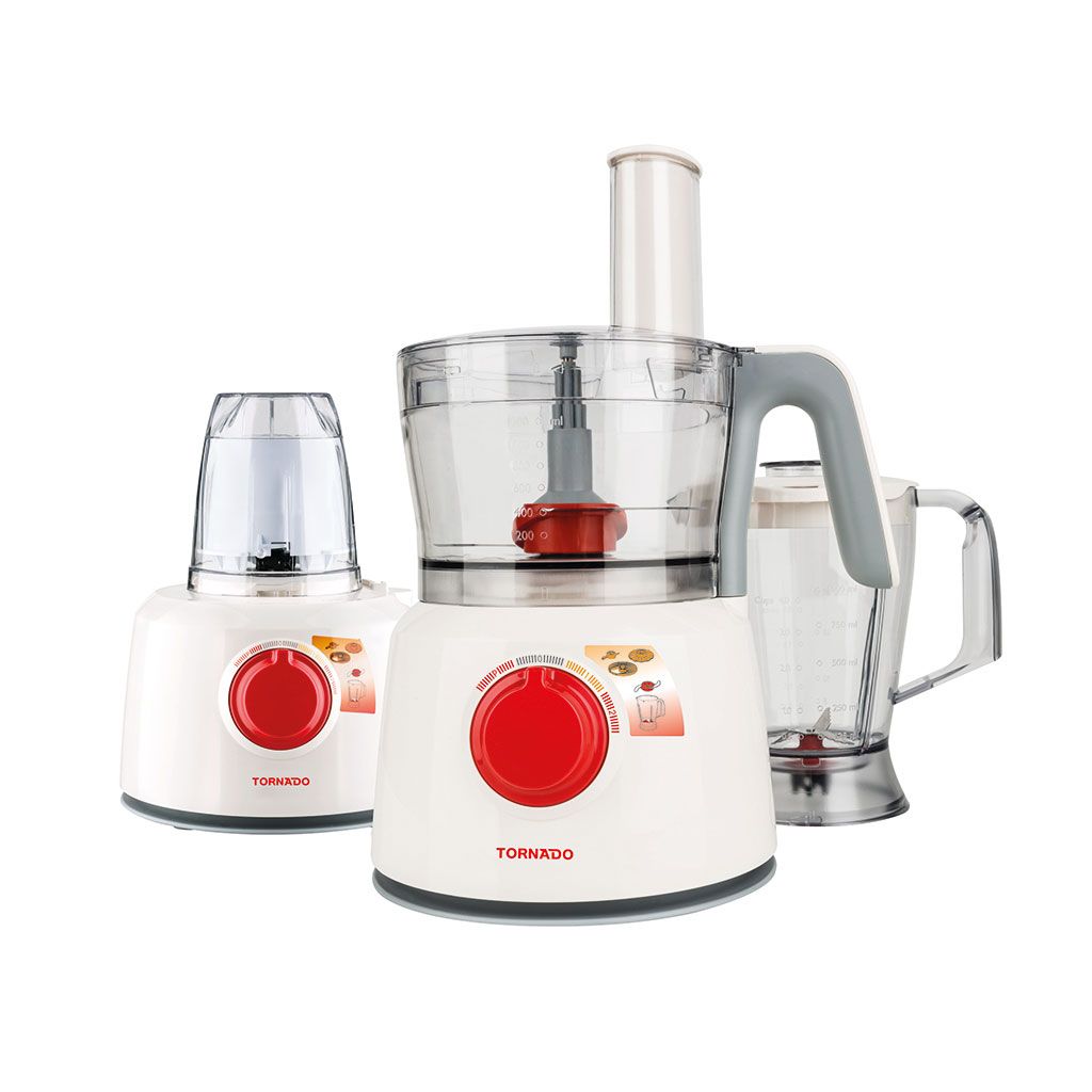 محضرة طعام تورنيدو 1000 وات بوعاء 1.2 لتر ودورق 1 لتر وضمان سنة، Tornado food processor 1000W TFP-1000CC.