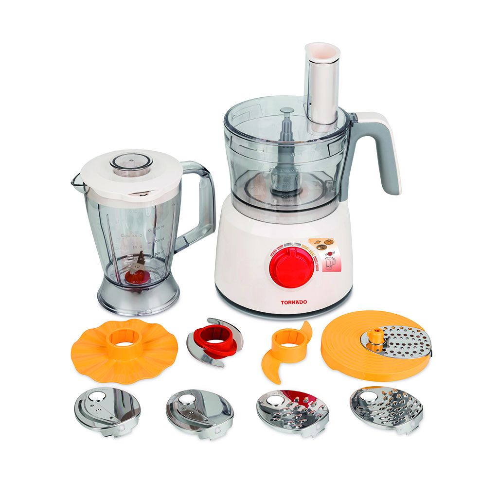 محضرة طعام تورنيدو 1000 وات بوعاء 1.2 لتر ودورق 1 لتر وضمان سنة، Tornado food processor 1000W TFP-1000CC.