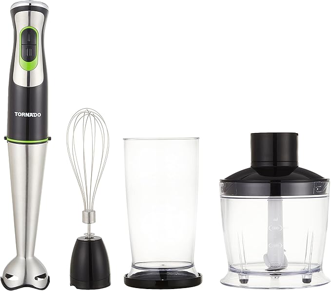 TORNADO THB-400CH Hand Blender Black خلاط يدوي كهربائي بقدرة 400 واط مع مضرب ستانلس ستيل من تورنيدو، أسود