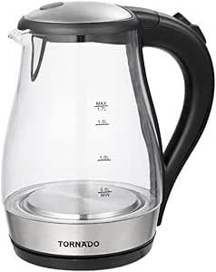 TORNADO Glass Kettle, 1.7 Liter, 1850-2200 Watt, Glass Transparent TKG-2117