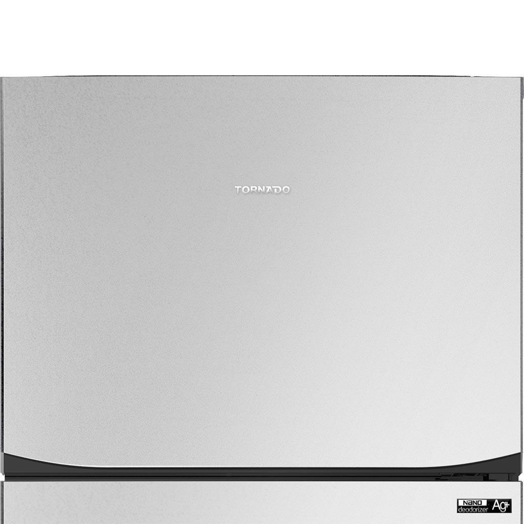 ثلاجة تورنيدو نوفروست 396 لتر بتقنيات Hybrid Cooling وAg+، تبريد قوي وكفاءة عالية. Tornado 396L refrigerator with fast cooling and odor filter.