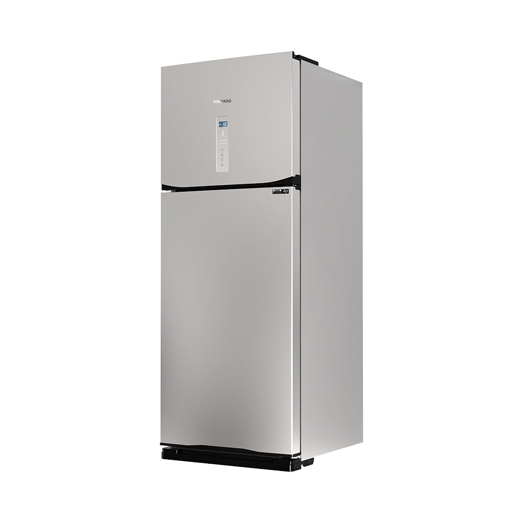 ثلاجة تورنيدو نوفروست 450 لتر بتبريد Hybrid وNano Deodorizer. Tornado 450L NoFrost refrigerator with hybrid cooling and digital control.