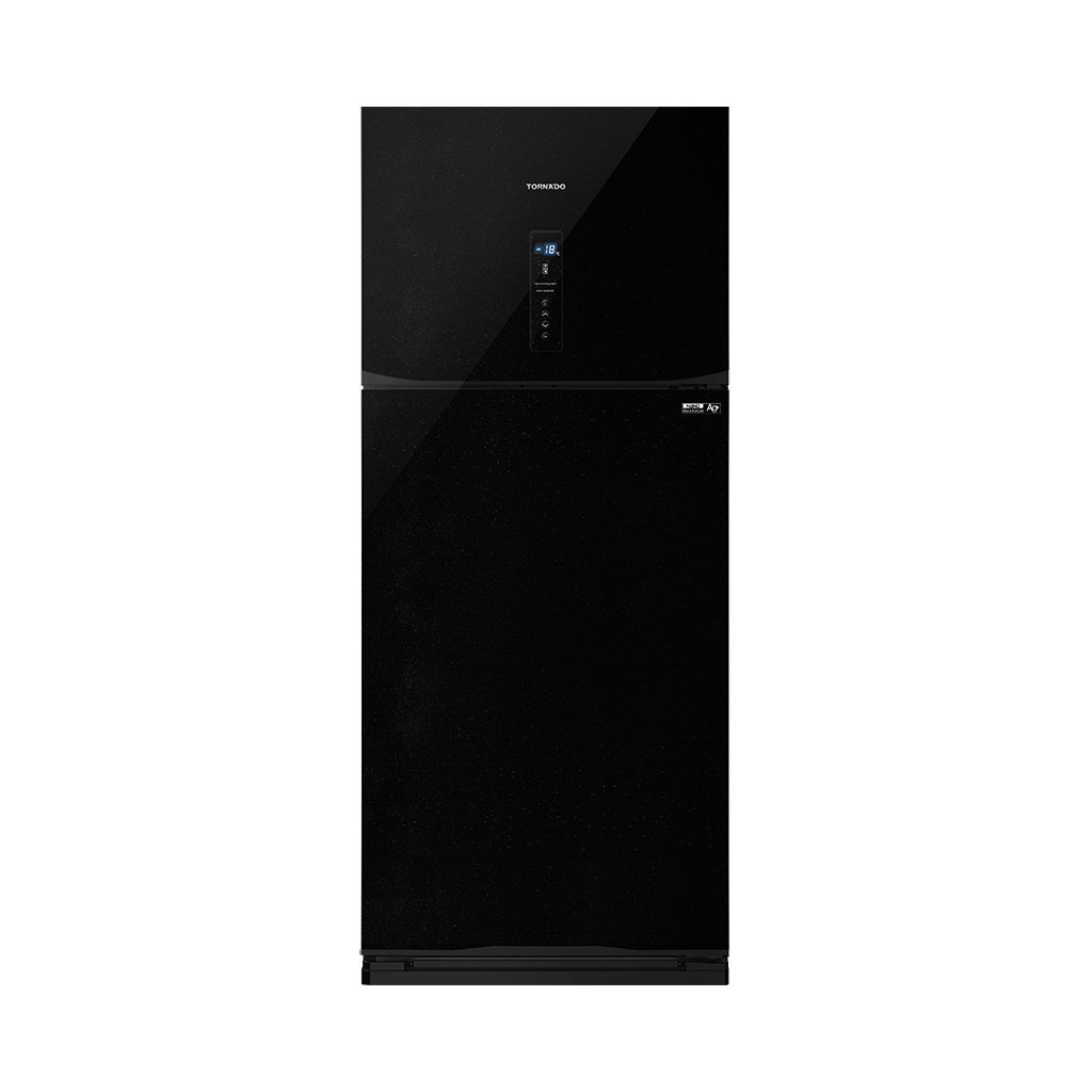 ثلاجة تورنيدو نوفروست 450 لتر بتبريد Hybrid وNano Deodorizer. Tornado 450L NoFrost refrigerator with hybrid cooling and digital control.