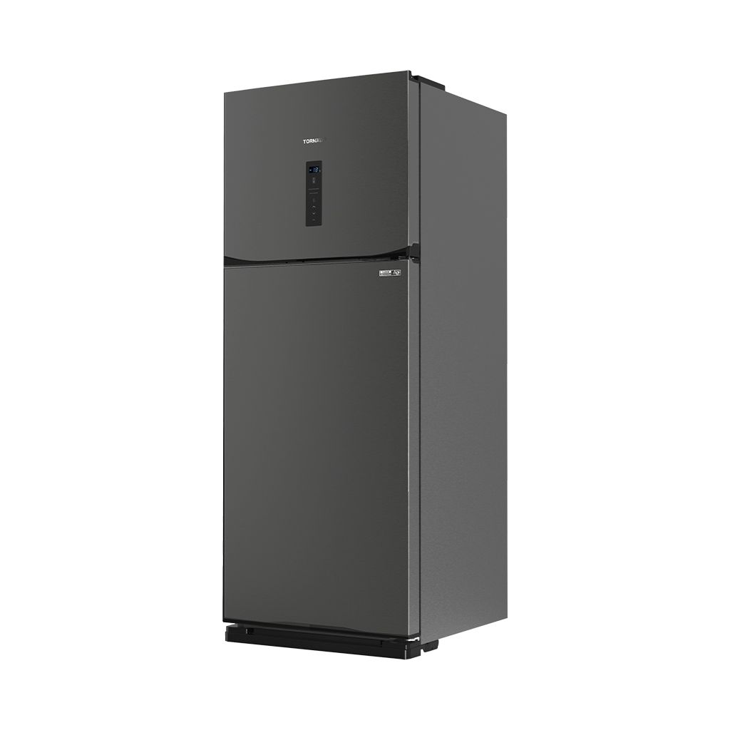 ثلاجة تورنيدو نوفروست 450 لتر بتبريد Hybrid وNano Deodorizer. Tornado 450L NoFrost refrigerator with hybrid cooling and digital control.