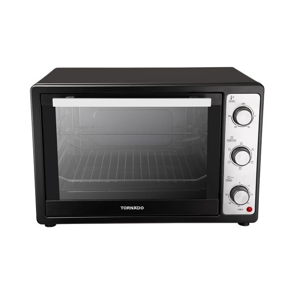 اكتشف فرن كهربائي تورنيدو 48 لتر 1800 وات باللون الأسود مع شواية ومروحة، تصميم عصري، ملحقات متكاملة، توصيل سريع وضمان شامل لمدة سنة.