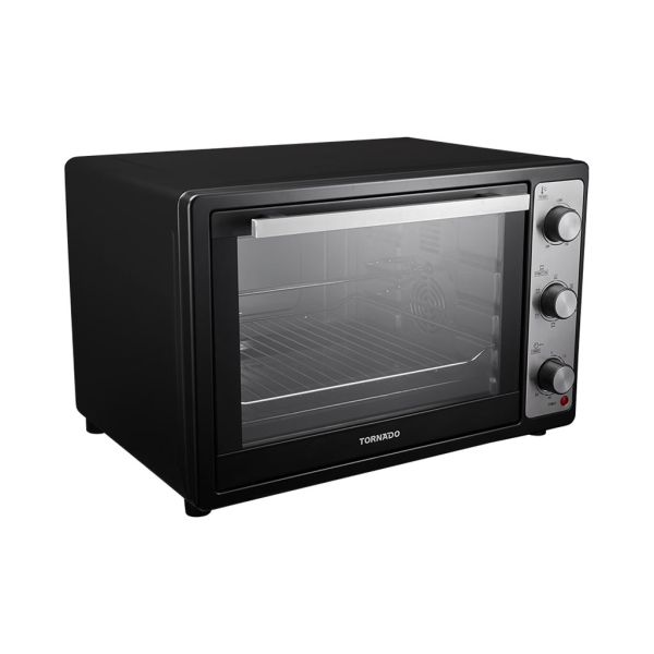 اكتشف فرن كهربائي تورنيدو 48 لتر 1800 وات باللون الأسود مع شواية ومروحة، تصميم عصري، ملحقات متكاملة، توصيل سريع وضمان شامل لمدة سنة.