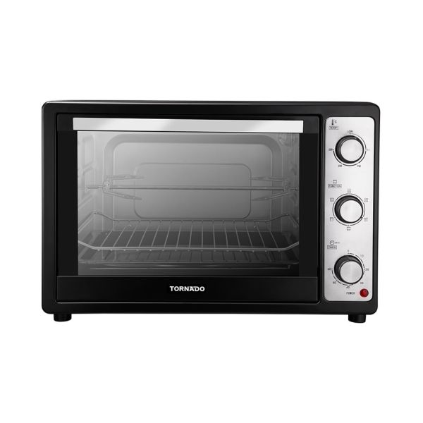 اكتشف فرن كهربائي تورنيدو 48 لتر 1800 وات باللون الأسود مع شواية ومروحة، تصميم عصري، ملحقات متكاملة، توصيل سريع وضمان شامل لمدة سنة.
