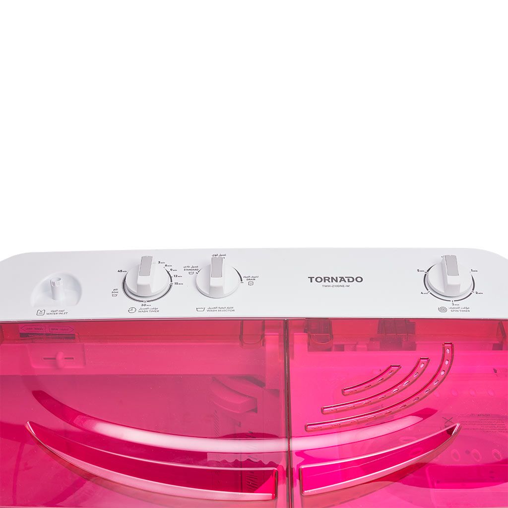 غسالة تورنيدو نصف أوتوماتيك 10 كجم، حوضان، 1200 لفة، تصميم أنيق وضمان 5 سنوات.
Tornado semi-automatic washer 10kg, dual tubs, 1200rpm, stylish & durable with 5-year warranty.