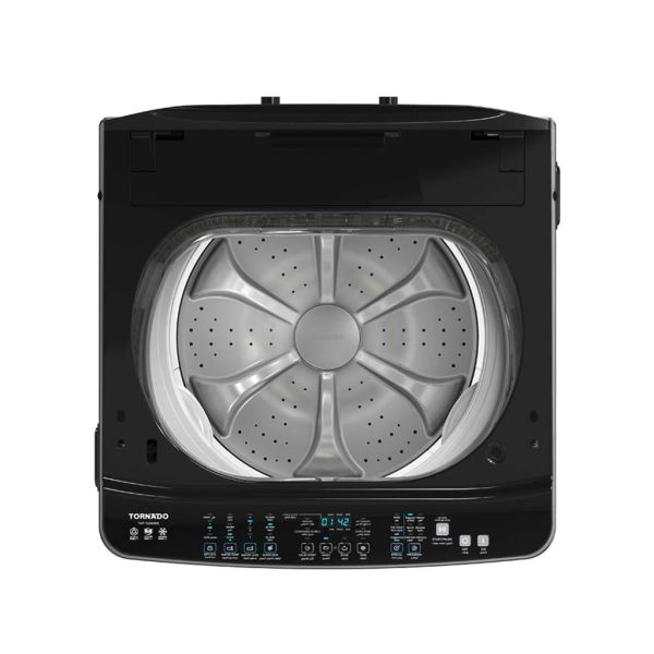 غسالة تورنيدو 15كجم انفرتر بطلمبة سيلفر غامق TWT-TLD15RDS أداء عالي وهدوء وكفاءة في الكهرباء – Tornado 15Kg Inverter Pump Washing Machine