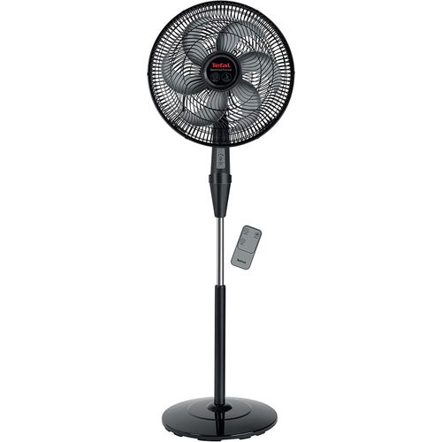 مروحة تيفال ستاند 16 بوصة بريموت، 3 سرعات و5 ريش، أسود، أداء قوي وتحكم كامل. Tefal Stand Fan 16 inch with remote, stylish and powerful airflow.